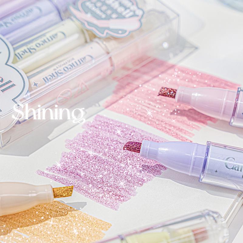 Highlighter Set Pastel - 4 kleuren/set glitter markeerstiften pen fijne