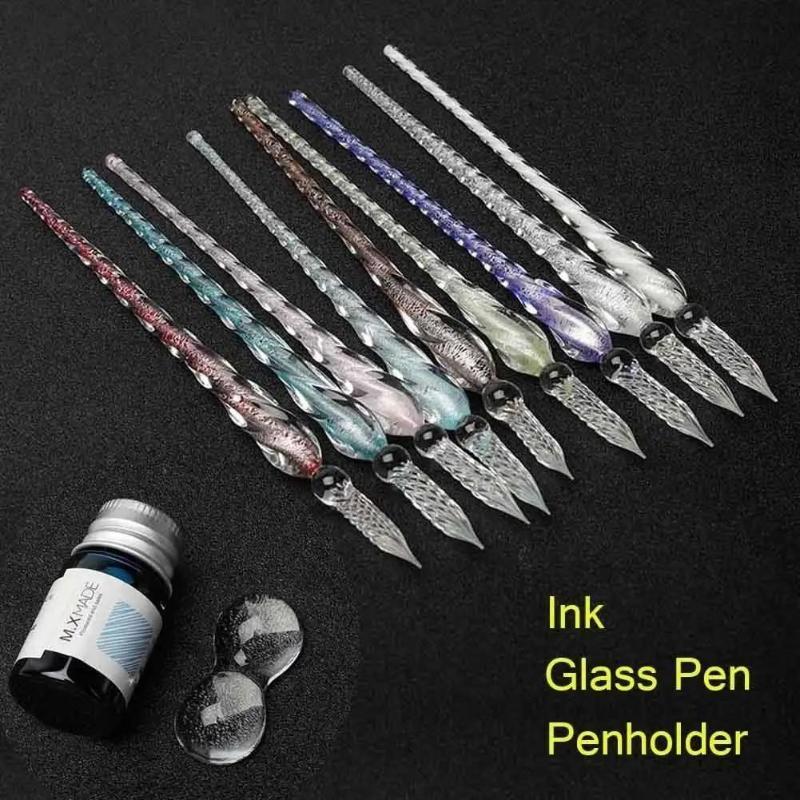 Stationery Supplier - Gekleurde kristalglas-dip-pennenset met geschenkdoos Goudkleurige inkt